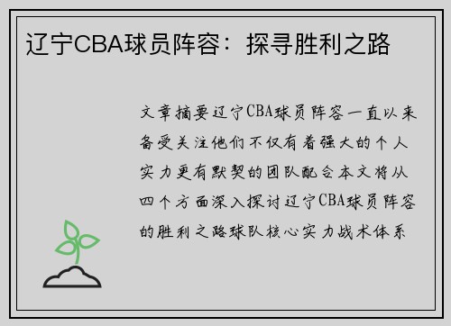 辽宁CBA球员阵容：探寻胜利之路