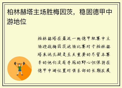 柏林赫塔主场胜梅因茨，稳固德甲中游地位